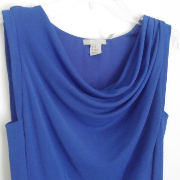 Ruched Blue Midi Dress Slinky Cowl Neckline Liquid Knit Office Day Evening Party - Picture 5 of 9